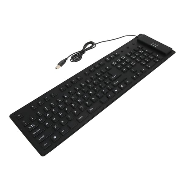 109 Keys Foldable Silicone Keyboard Silent Waterproof Dustproof USB Wired Flexible Keyboard for Desktop Laptop Home Office Black