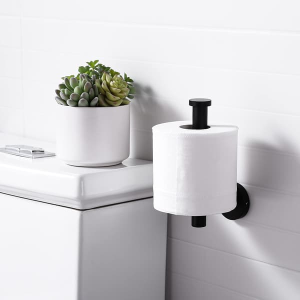 Sort toiletpapirholder i rustfrit stål, vægmonteret toiletpapirholder til badeværelse