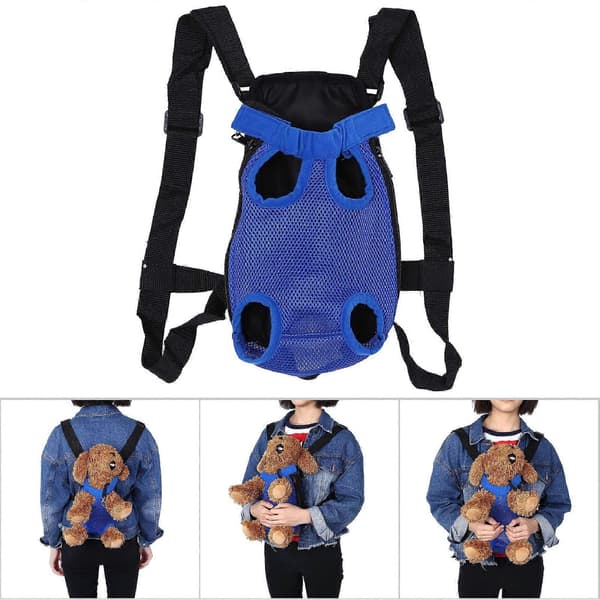 Pet Chest Carrier Backpack with Five Holes - Dark Blue (Size S)