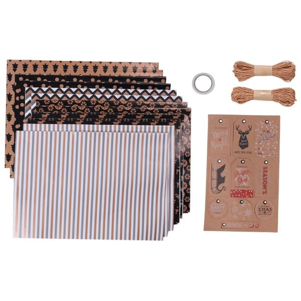 12 ark julklappspapper, presentpapper med 6 olika mönster, för jul