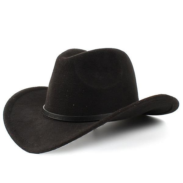 Unisex vinterhat i uld og denim, westernhat med bred skygge (sort)