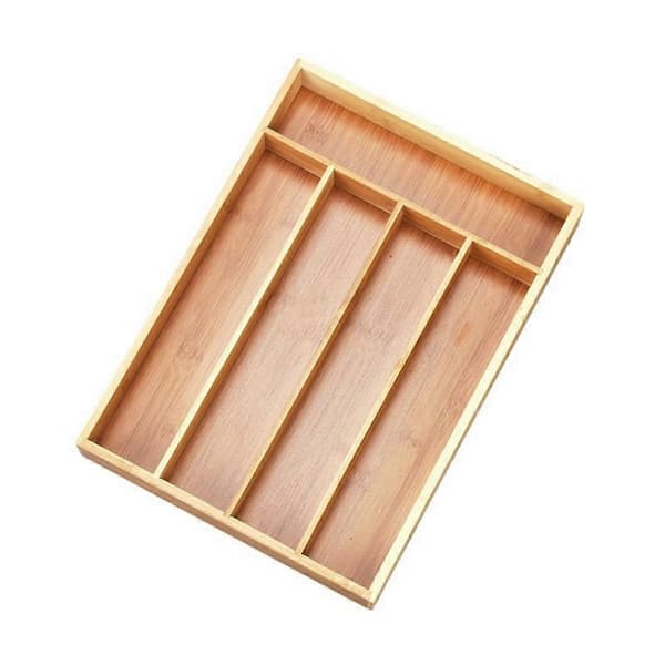 Bamboo Cutlery Tray Silverware Drawer Organizer Storage Box Rack Storage Box 5 Compartments Kitchen Drawer