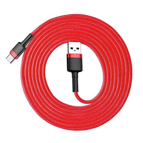 BASEUS Cafule Series 2m 2A Type-C Data Synkroniseringskabel Nylonflettet Opladerkabel - Rød