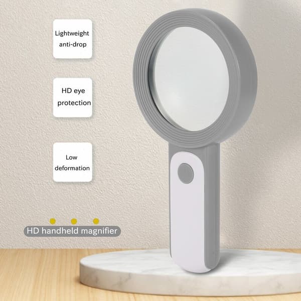 Magnifying Glass with 18 LED Lights - 30x Handheld Magnifier, High Definition Magnifying Glass with Light, Grey