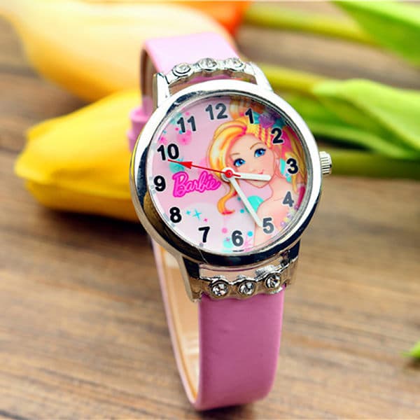 36MM Barbie Barnklocka Diamantklocka Mode Flickklocka Rosa