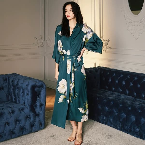 Satinpyjamas til kvinder, luksuriøs is-silke kølig pyjamas natkjole Ho