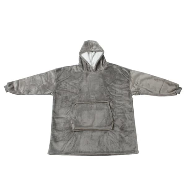 Oversize hættetrøje-tæppe i ultrablød fleece - grå