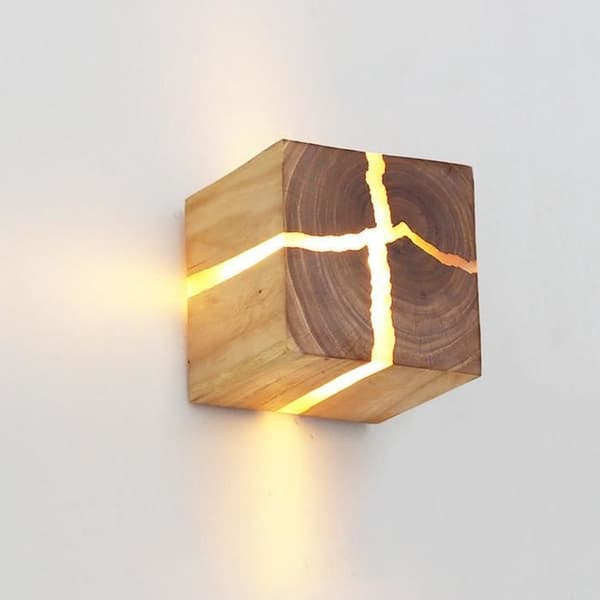 Seinävalaisin - MXZZAND - Kumipuu - LED - 8x8x8 cm - Ruskea