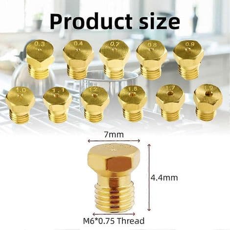 Brass Nozzle Conversion Kit for Propane/LPG (36 Pieces) - M6x0.75mm Gas Nozzle for Stoves
