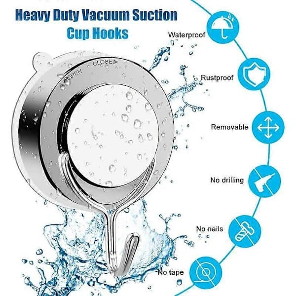 Suction Cup Hooks for Bathrooms, Toilets, and Kitchens; Strong Towel Hooks, Robe Hooks, and Shower Hooks (2-Pack)