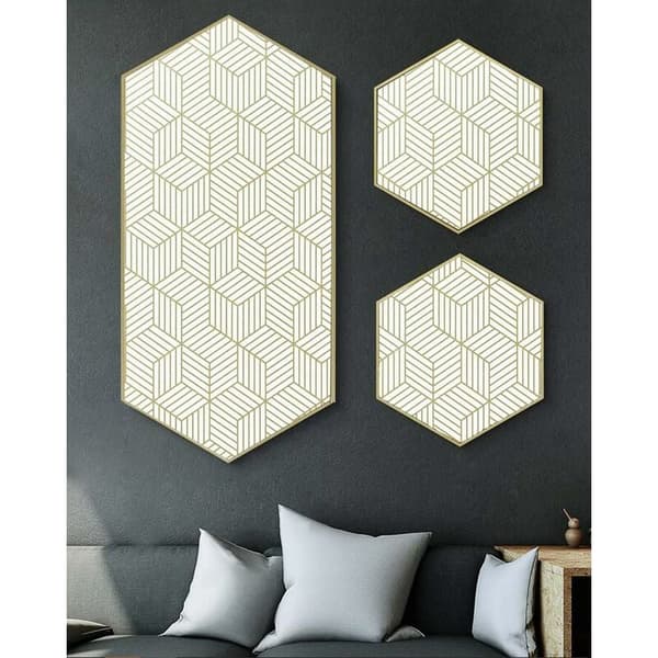 Geometrisk stribet selvklæbende tapet til møbler guld hvid 45x500cm