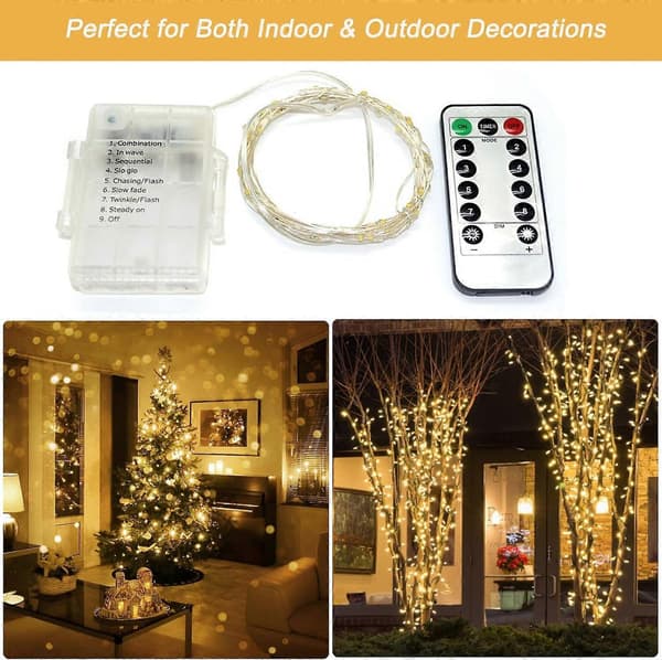2-pack LED string lights battery operated with remote control, 4.9 m, 8 modes, 50 LED, waterproof wire, star lights, flashing fireflies for patio, Christmas