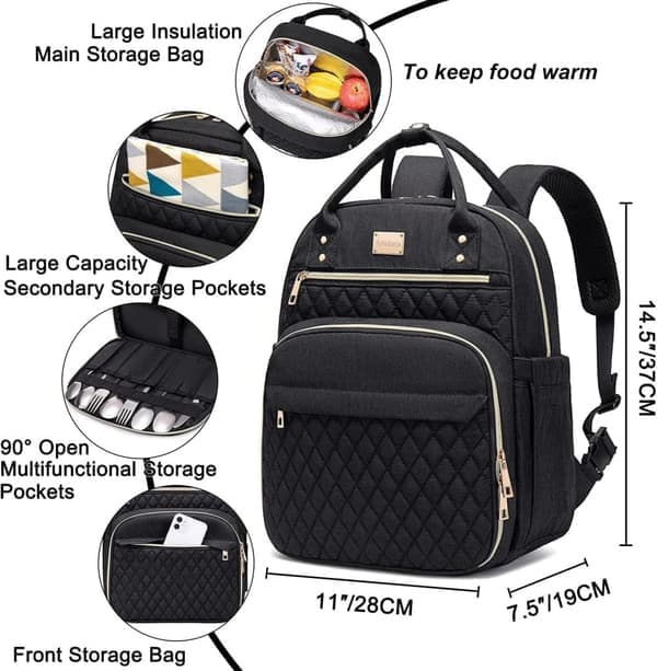 Backpack - Stylish Insulated Lunch Backpack for Women, Waterproof Cooler Bag for Work, School, Picnic