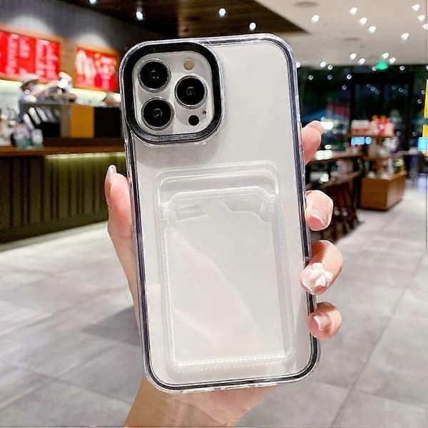 iPhone 15:n 360 läpinäkyvä PC-hybridi-TPU-puhelinkotelo korttipaikalla