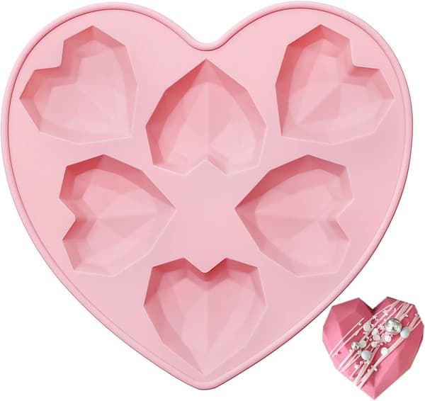 1 stk. Hjerteformet Silikoneform, Mini Geo Chokoladeforme til Bagning, Pink