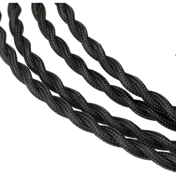 Textile Electrical Cable 10M, Retro Twisted Braided Hemp Rope Cable 2x0.75mm², 2-Wire Twisted Wire, for DIY Pendant Lamp/Black, AAFGVC