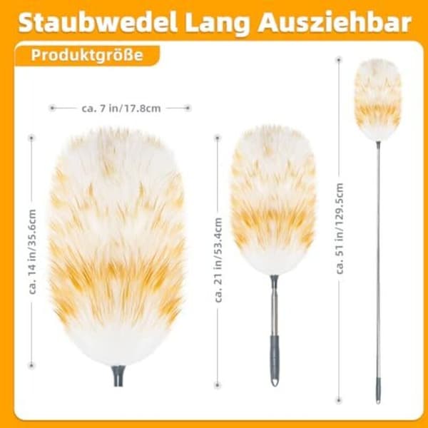 Lammeullsduster teleskopisk vaskbar forlenges til 130 cm elektrostatisk for tak sensitive overflater