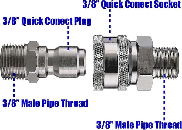 Quick Connect Adapter Kit for Pressure Washer, 9.5mm Male Thread, 5000 Psi 3/8' Quick Connect Set - Male