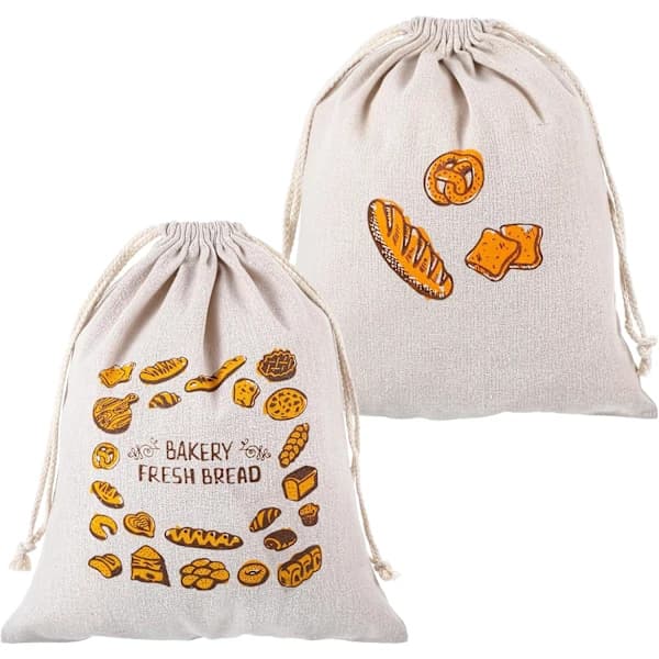 2-pack brödpåsar för hembakat bröd, 38cm x 31cm återanvändbara brödpåsar med foder och dragskostängning för förvaring av surdegsbröd