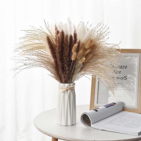 Pampas Grass 75 pcs 44 cm, Fluffy Stem Bouquet for Home Decor Wedding Boho Decor (4 Different Nat