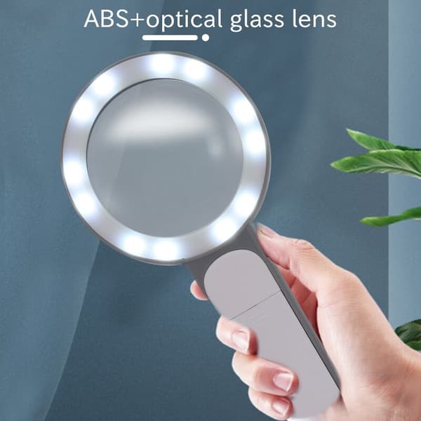 Magnifying Glass with 18 LED Lights - 30x Handheld Magnifier, High Definition Magnifying Glass with Light, Grey