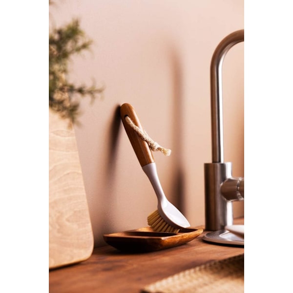 Suitable for Various Cleaning Tasks Bamboo Handle Dish Brush, Non-Scratch Bristles Kitchen Cleaning Tools, Odorless Built-in Scraper