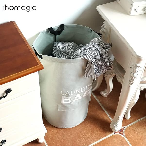1 pc beige 71L hanging fabric laundry basket with handle - Oxford