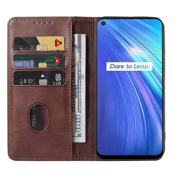 Magnetisk læderetui til Realme 6 [DB] Brun Brown