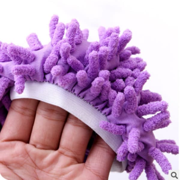 Sæt med 2 par multifunktionelle mikrofiber moppe-slippers, lilla