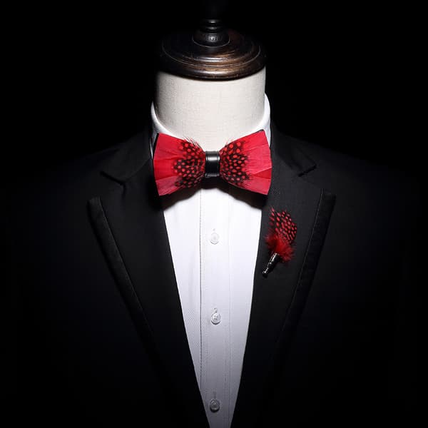 Men's (adjustable) feather and leather bow tie handmade in various colors + dominated wooden boxes