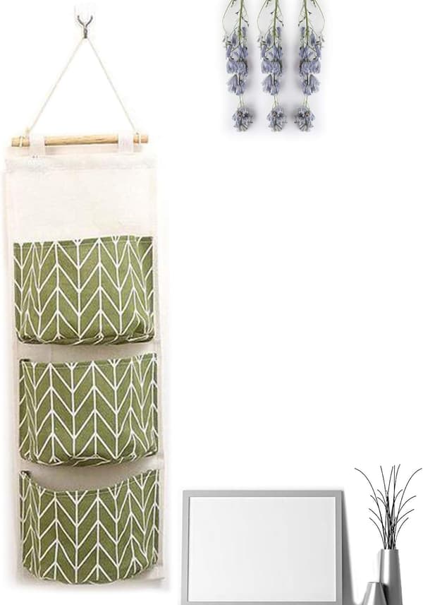 Cute Linen Fabric Hanging Storage Bag Behind Foldable Wall Door