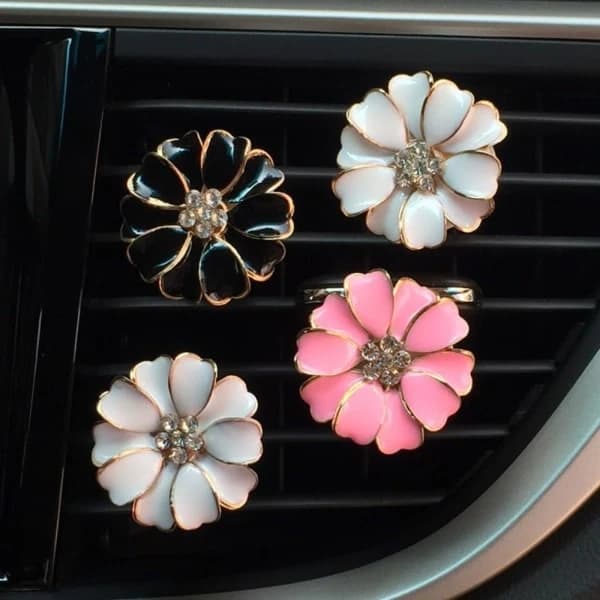 2-pak Daisy Blomster Biltilbehør Sød Luftfrisker til Bil Bling Diamant Luftudluftningsclips Interiør til Biler (pink)
