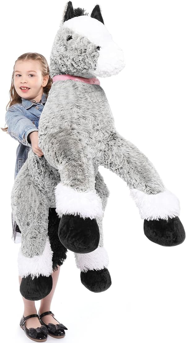 Kæmpe hesteplyslegetøj, lang hesteplyspude grå-FX- grå 90cm Grå 90cm Grey 90cm