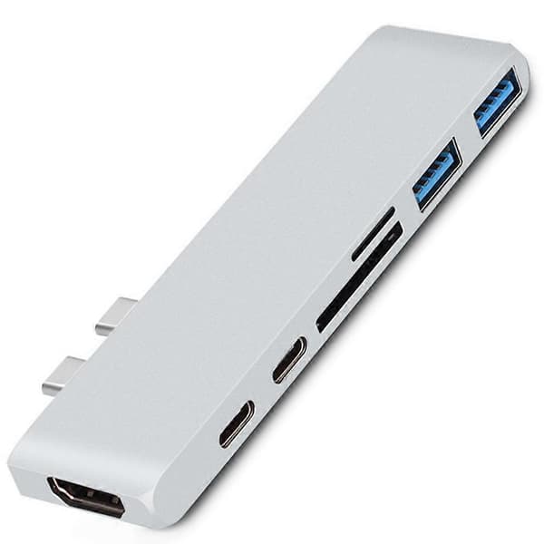 Hub|7 i 1 Multifunktionell Dubbelhuvud Typ-C Hub - Silver