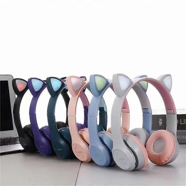 Gaming Headset Kat Öra Over-Ear Hörlurar Stereo Bas för PC Telefon (Rosa)