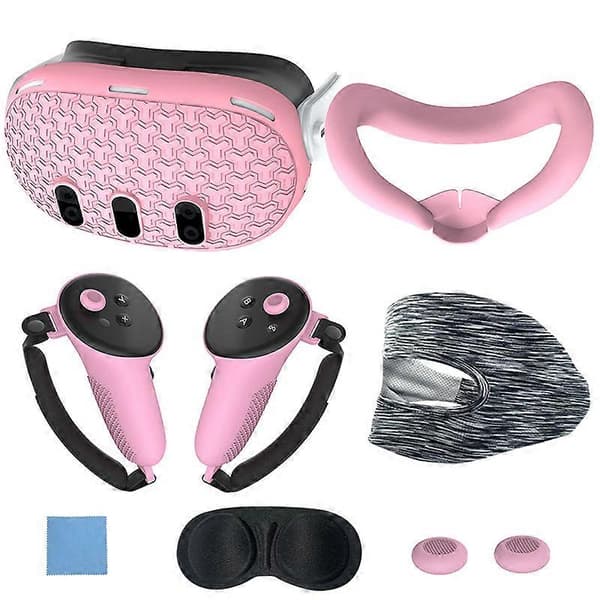 7st Tillbehörsset Mjukt VR Skyddsfodral för Meta Quest 3 (Rosa)