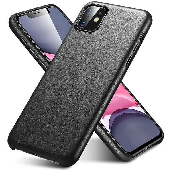Premium Läderfodral Kompatibelt med Iphone 11 - Slimmat Fulläder Telefonfodral Stöder Trådlös Laddning Repskydd 6.1\"-Svart