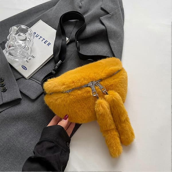 Dam Midjeväska Mångsidig Fluffig Crossbody Väska Höst Vinter Handväska (Gul)