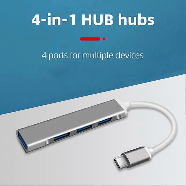 HUB-omvandlare med 1 USB3.0- och 3 USB2.0-portar för Windows Linux (Grå USB)