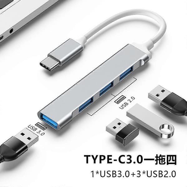 HUB-omvandlare med 1 USB3.0- och 3 USB2.0-portar för Windows Linux (Grå USB)