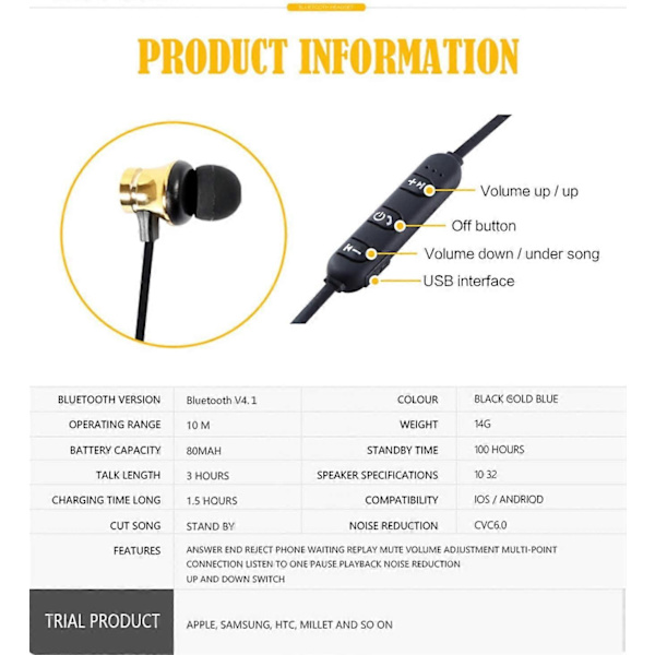 Magnetiskt Bluetooth-headset 4.2 Trådlöst Bluetooth-headset, Sport Bluetooth-headset, Bluetooth-headset, Mobiltelefon-headset