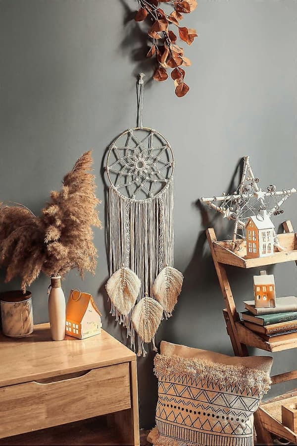 Enmolove Drömfångare Makramé Väggbonad Boho Drömfångare Väggdekor Indian Stor