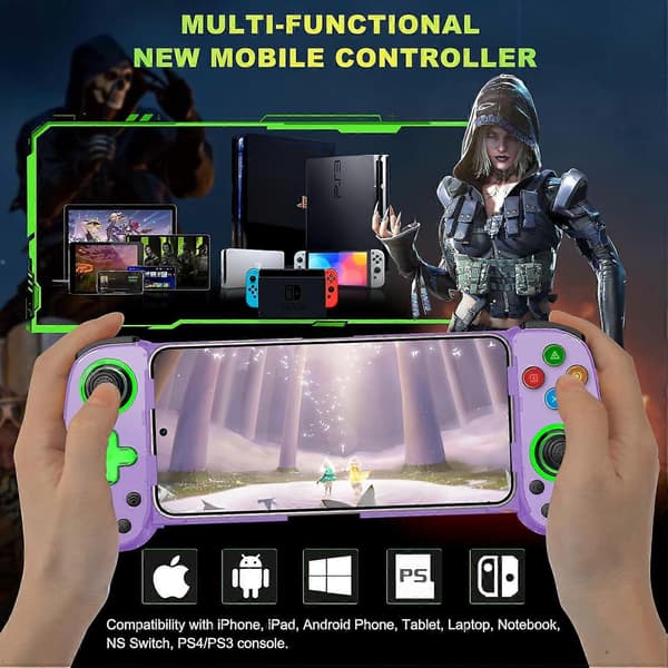 Trådlös spelkontroll för mobiltelefon Android iOS för PS4 Switch (Lila)