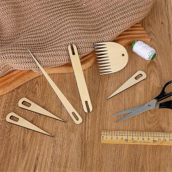 7-pack Trä Hand Stick Set Inkluderar 5 st Virknålar