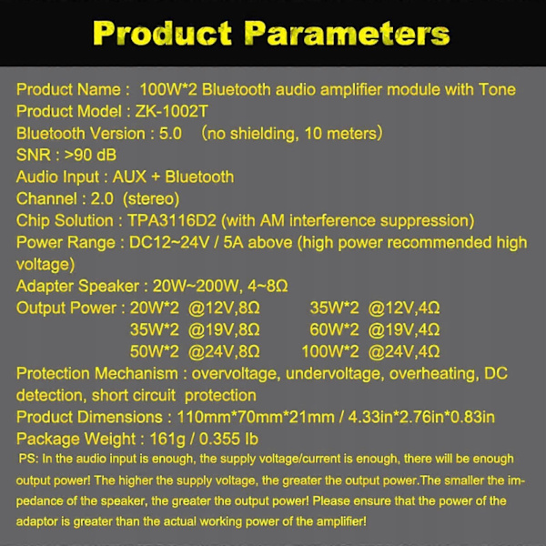 DC 12-24V 100W 100W Bluetooth 5.0 Subwoofer