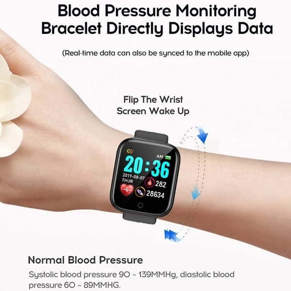 D20 Pro Smartklocka Y68 Bluetooth Fitness Tracker Sportklocka Pulsmätare Blodtryck Smart Armband för Android IOS