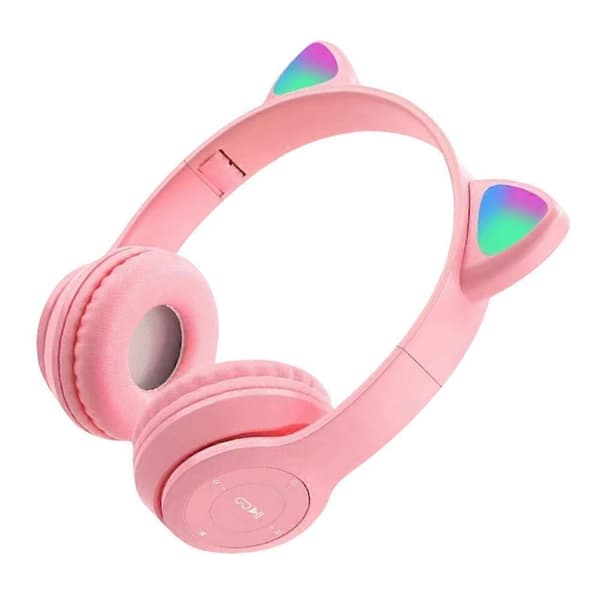 Gaming Headset Kat Öra Over-Ear Hörlurar Stereo Bas för PC Telefon (Rosa)