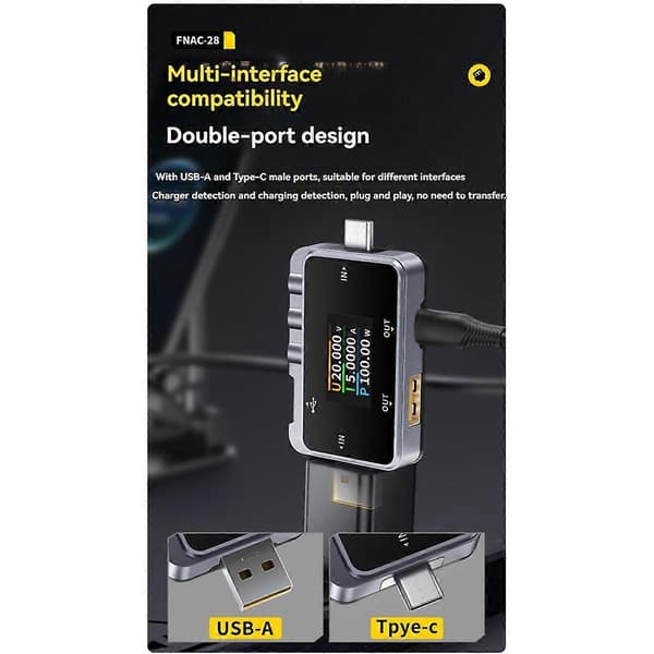 USB-testare Digital Voltmeter Amperemeter med LCD-skärm