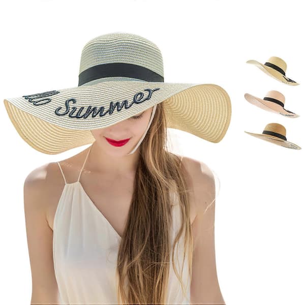 Funky Dam Bold Kursiv Broderad Justerbar Strand Solhatt-Khaki