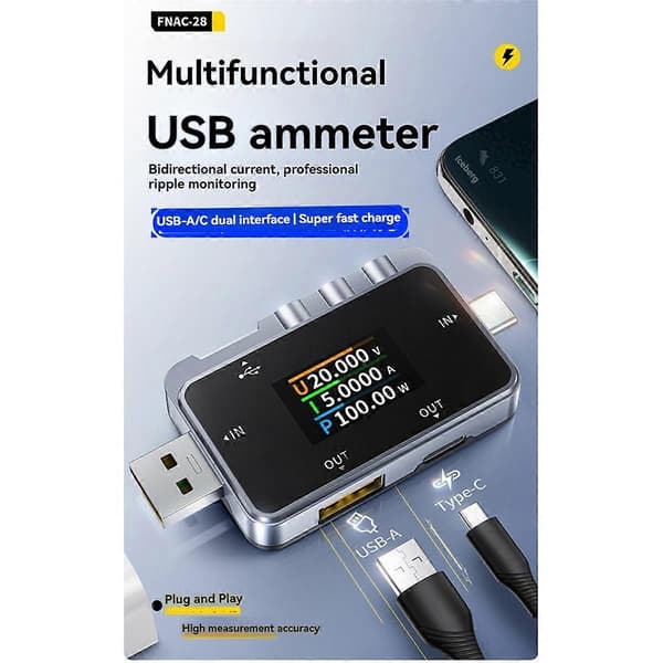 USB-testare Digital Voltmeter Amperemeter med LCD-skärm